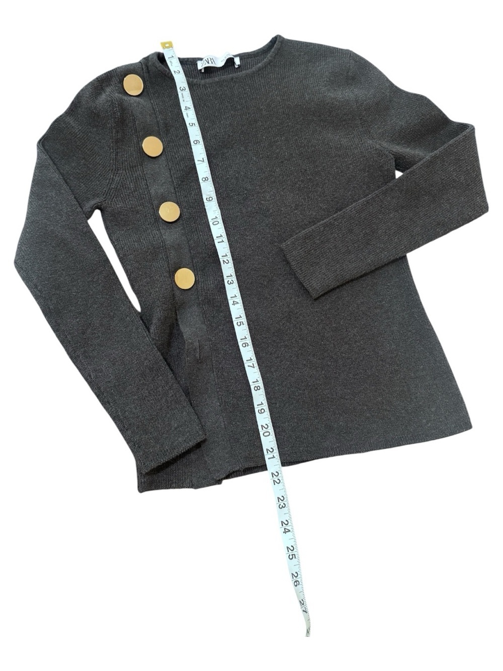 Charcoal Knit Sweater with Gold Button Detail - Picture 3 of 7
